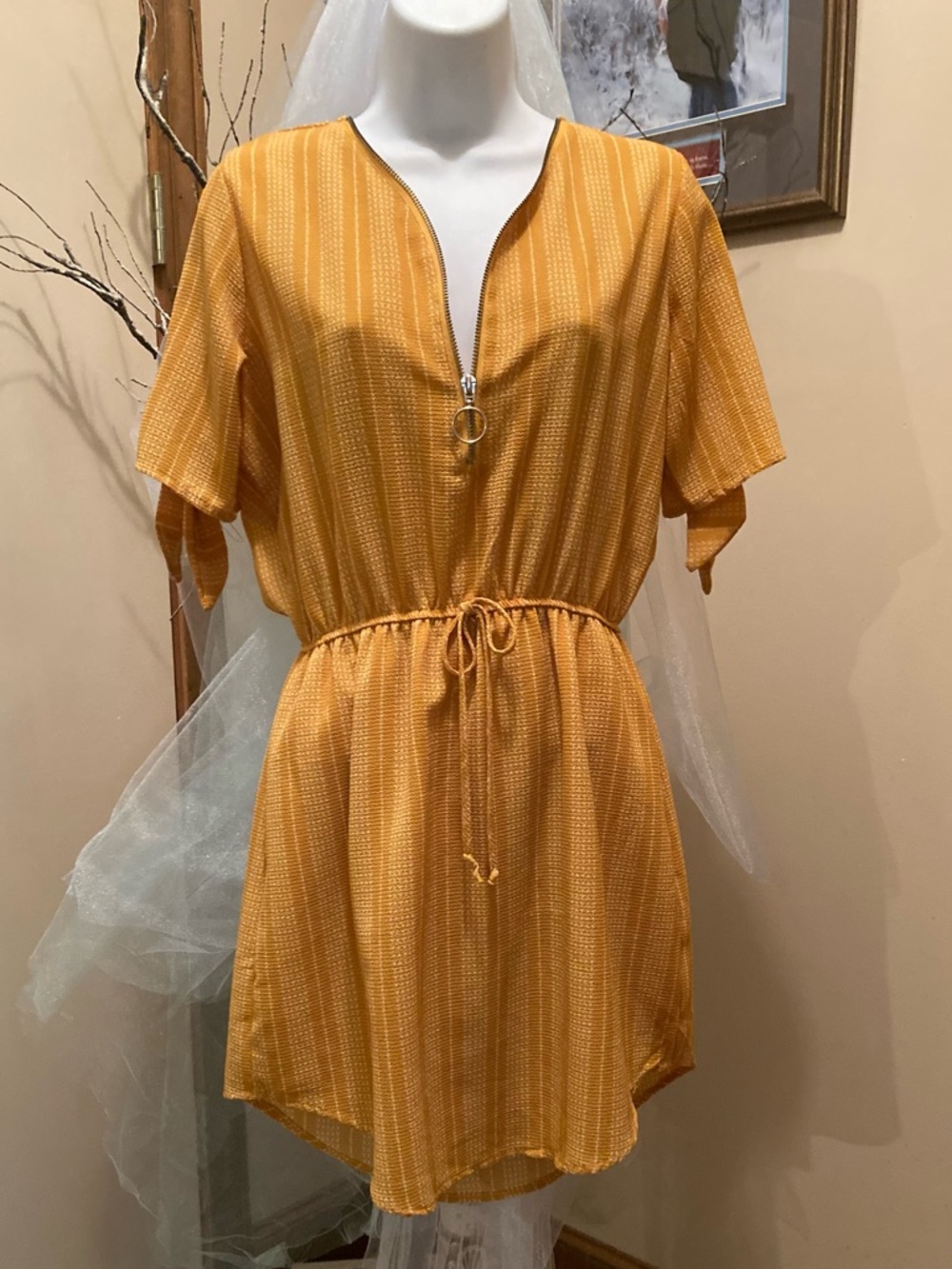 J for Justify Mustard Yellow Zip-Front Drawstring Mini Dress